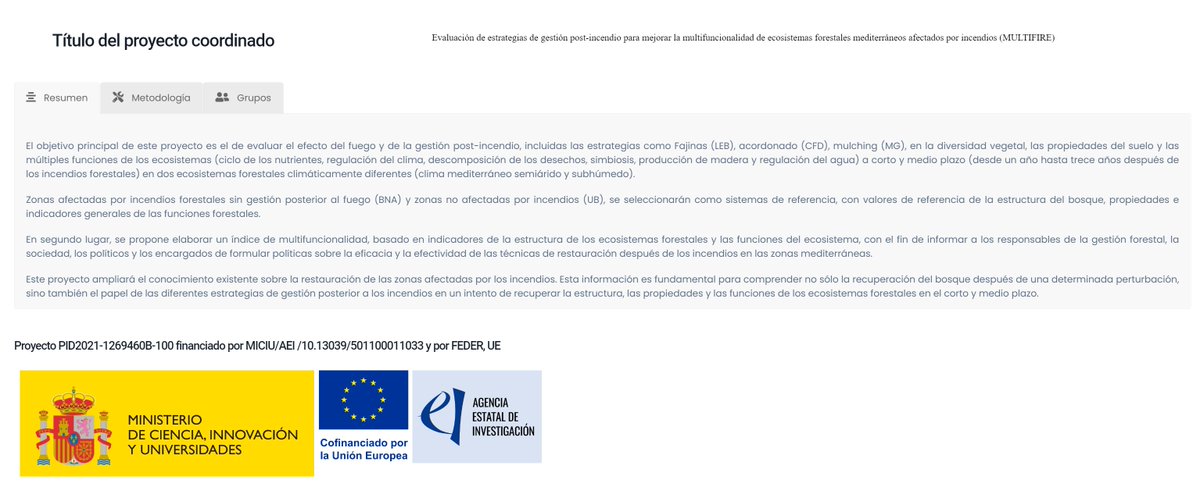 Hoy nacen 2 webs relacionadas con los proyectos de investigación sobre restauración de ecosistemas forestales afectados por incendios  FIRESTORM (TED2021-12945B-41) y MULTIFIRE (PID2021-1269460B-100). Ambos cuentan con grandes profesionales y se coordinan desde <a href="/uclm_es/">Universidad de Castilla-La Mancha</a> <a href="/EtsiamAb/">ETSIAMB ALBACETE</a>