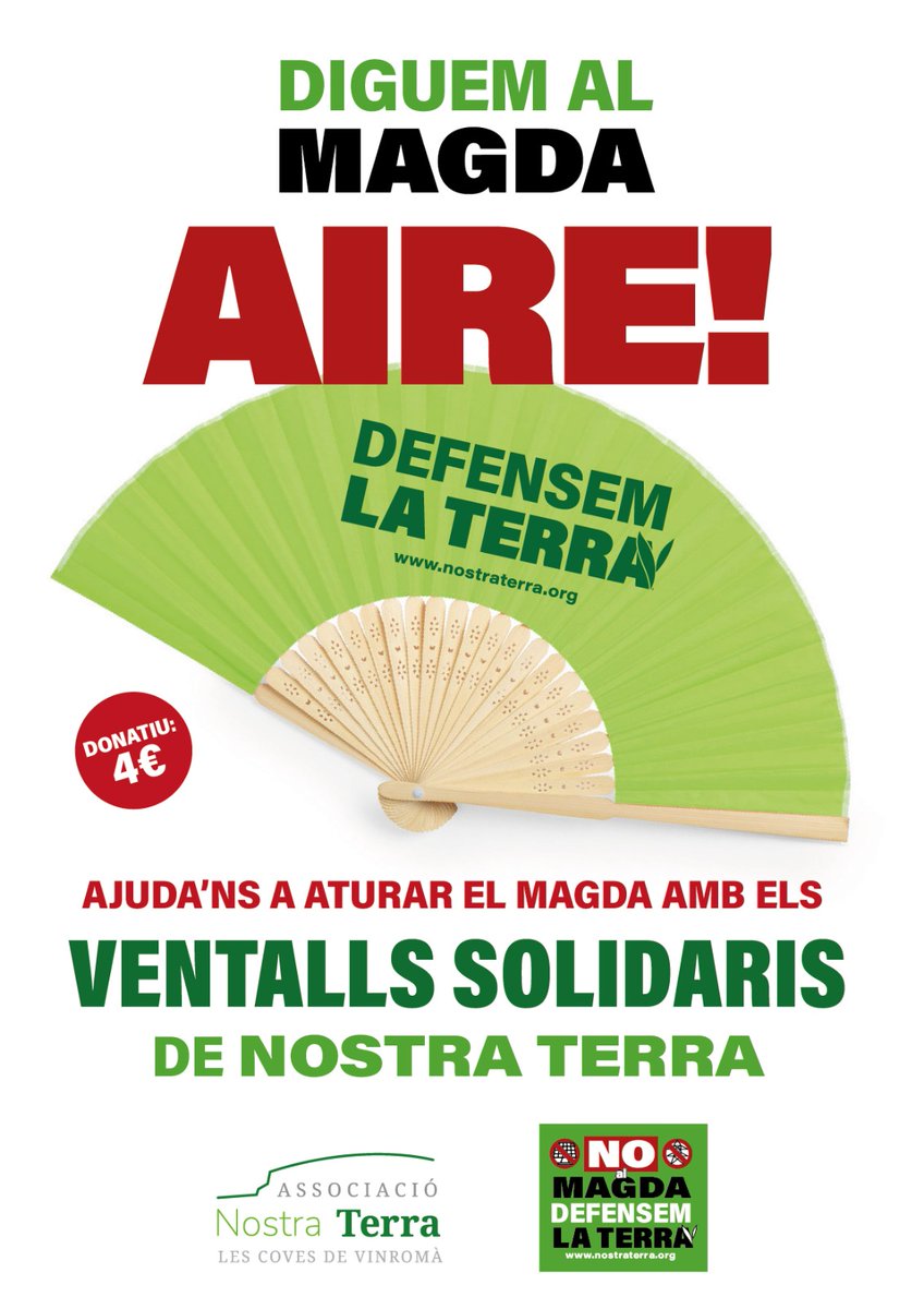 🌞📣🥵🌳 Ajuda'ns a aturar el Magda amb els ventalls solidaris de Nostra Terra. Els posarem a la venda el proper dissabte 13 de juliol al II Tardeo Solidari. Donatiu: 4€. NO ET QUEDES SENSE!