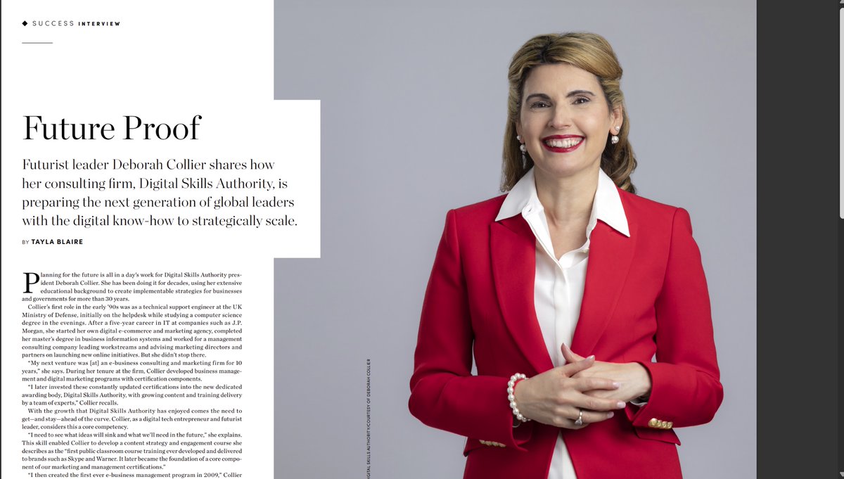 Deborah Collier (@deborahmcollier) on Twitter photo Thank you to <a href="/successmagazine/">SUCCESS Magazine</a> for their interview for Success+. ‘Future Proof’ explores the journey to building publishing organization Digital Skills Authority, its legacy and my thoughts and advice for the future. The two page article and magazine, are accessible exclusively Thank you to <a href="/successmagazine/">SUCCESS Magazine</a> for their interview for Success+. ‘Future Proof’ explores the journey to building publishing organization Digital Skills Authority, its legacy and my thoughts and advice for the future. The two page article and magazine, are accessible exclusively