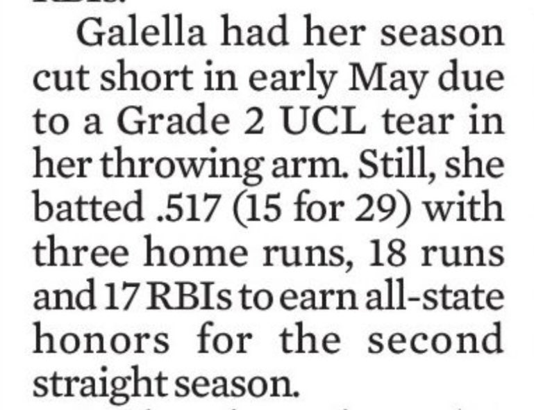 Mia Galella (@galellamia) on Twitter photo Iโm surprised I made All State this year since I only played half of a season due to my injury but Iโll take it! Thank you to the coaching committee for voting for me!โค๏ธ <a href="/SuzyWillemssen/">Suzy Willemssen</a> <a href="/kevinbednoski/">Kevin Bednoski</a> <a href="/CoachKvilhaug/">Amy Kvilhaug</a> <a href="/CoachRogerW/">Roger Wilson</a> <a href="/LegacyLegendsS1/">Legacy & Legends Softball</a> <a href="/LineDsoftball/">Line Drive Media</a> #OneDayForward Iโm surprised I made All State this year since I only played half of a season due to my injury but Iโll take it! Thank you to the coaching committee for voting for me!โค๏ธ <a href="/SuzyWillemssen/">Suzy Willemssen</a> <a href="/kevinbednoski/">Kevin Bednoski</a> <a href="/CoachKvilhaug/">Amy Kvilhaug</a> <a href="/CoachRogerW/">Roger Wilson</a> <a href="/LegacyLegendsS1/">Legacy & Legends Softball</a> <a href="/LineDsoftball/">Line Drive Media</a> #OneDayForward