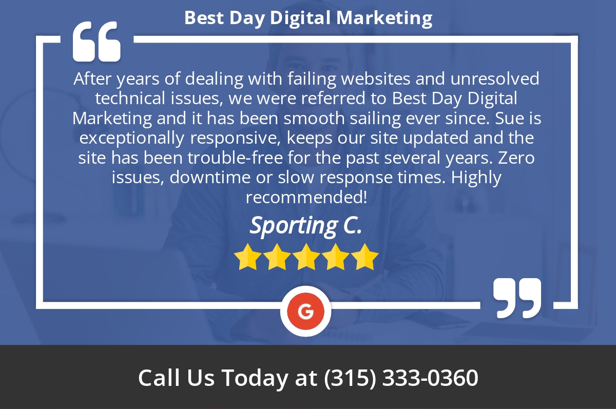 5 Star: Sporting C. "After years of dealing with failing websites and unresolved technical issues,..."