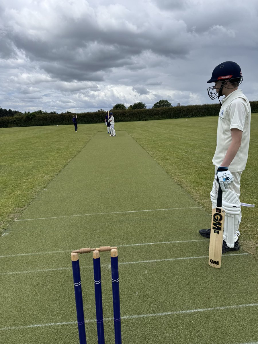 B team in action on the other pitch . Zac currently holding the ship together currently 63 not out!! Well batted Zac!!