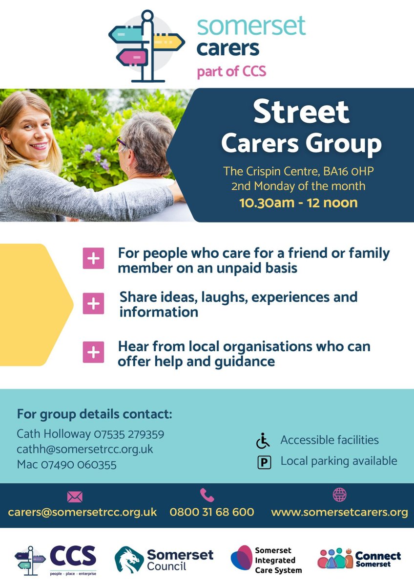 We have two Somerset Carers groups running on Monday 8th July. The Chard group are getting together for a cuppa and a chat. The Street group is meeting for a pub lunch this week, contact Mac for details.

#CarersGroup #SomersetCarers