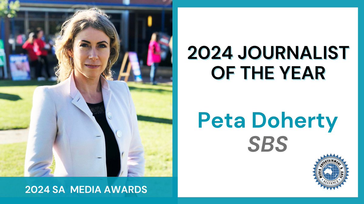 gibWalkley's tweet photo. 2024 MEAA SA Journalist of the Year award goes to PETA DOHERTY, SBS, for her reporting on the Adelaide housing development built on a mass burial site. CONGRATULATIONS!!
#samediaawards, @MeaaMedia, @SBS, @petadoherty https://t.co/giUOt1UXTC
