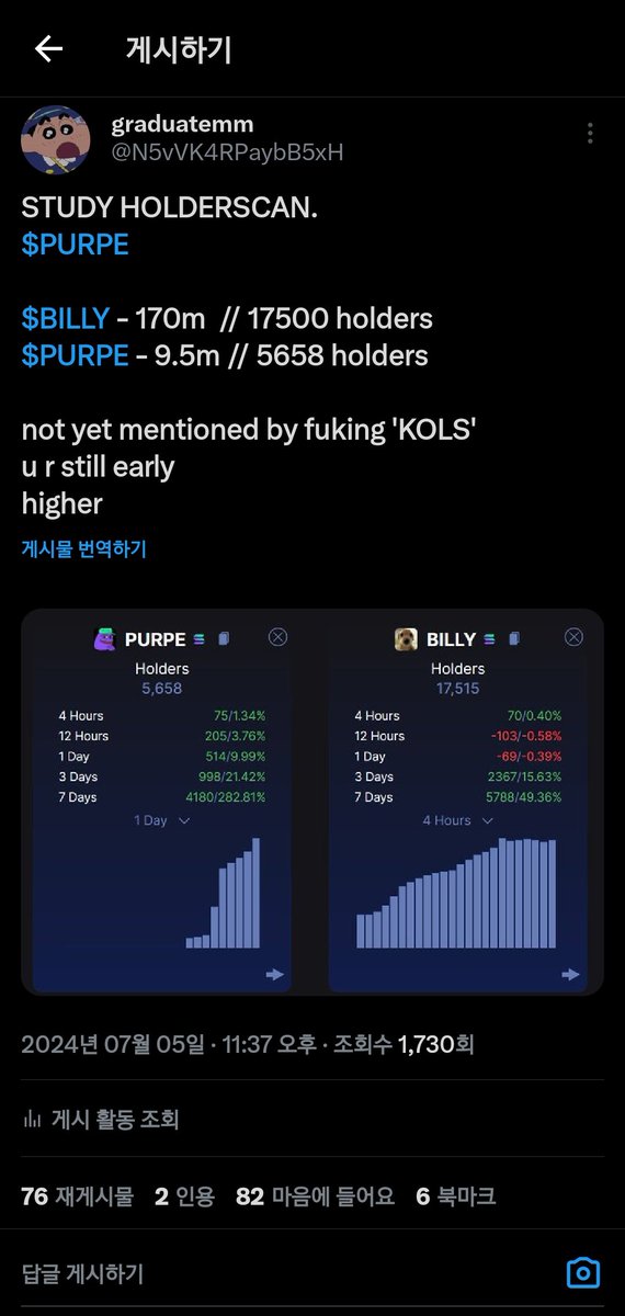 1day later...

holders up -> 1000
price be doubled.

how many times can u see on TL
ab $PURPE

what Fuking 'KOLS' shilling now?
-> nobody.

u r still early.