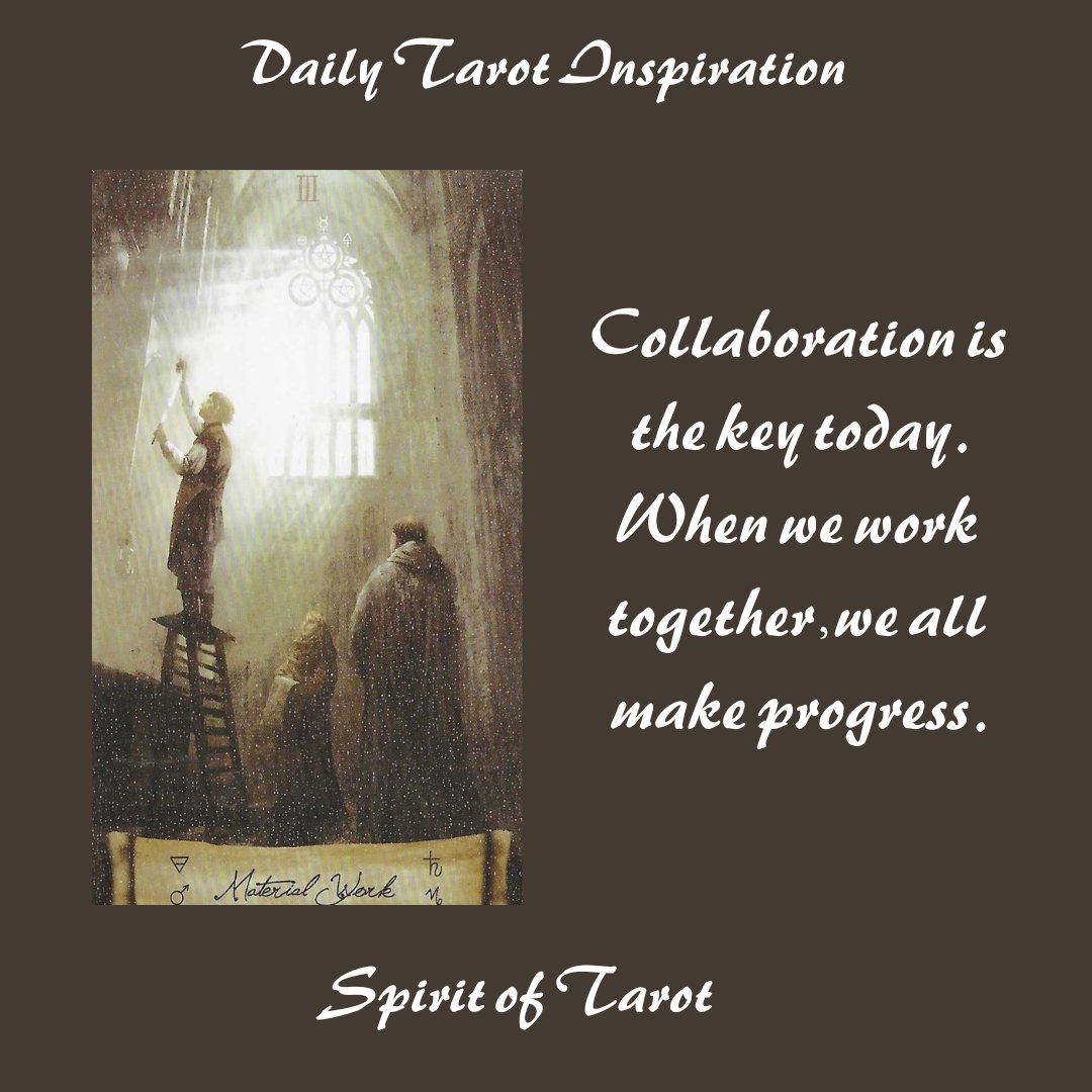 Spirit_of_Tarot's tweet image. The word today is "cooperation", not "competition". Let's work together and help each other succeed.  #dailytarot  #3ofpentacles  #tarotinspiration  #materialwork