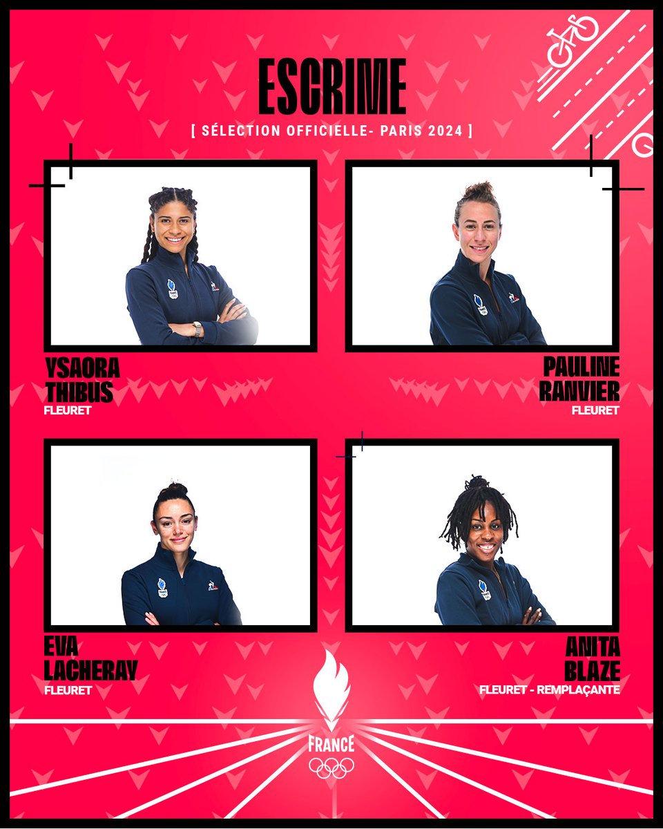 🚨𝐀𝐋𝐄𝐑𝐓𝐄 𝐒𝐄𝐋𝐄𝐂𝐓𝐈𝐎𝐍 𝐎𝐋𝐘𝐌𝐏𝐈𝐐𝐔𝐄 ! 🤺
Voici la sélection fleuret femmes :
Pauline RANVIER, Ysaora THIBUS, Eva LACHERAY et
Anita BLAZE (remplaçante)
#Allez #Paris2024