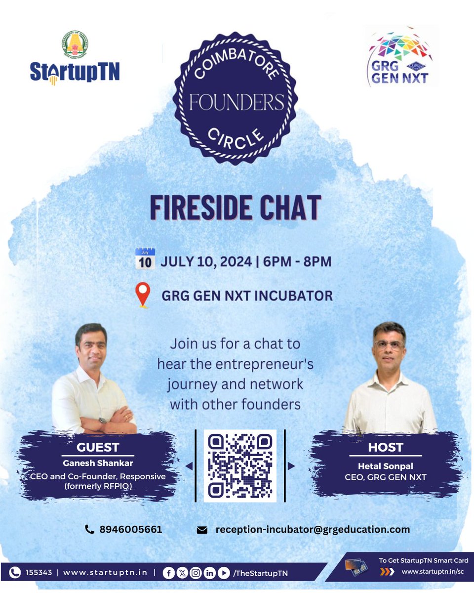 StartupTN (@thestartuptn) on Twitter photo 🚀 Exciting News for SaaS Startups! 🚀
📢 Coimbatore SaaS Startups Meet!
Join us for an exclusive session titled "Fireside Chat" featuring:
1. Ganesh Shankar, Founder of <a href="/responsiveio/">Responsive</a> (formerly RFPIO)
2. Hetal Sonpal, CEO of GRG Gen Nxt Foundation Incubator
Gain actionable 🚀 Exciting News for SaaS Startups! 🚀
📢 Coimbatore SaaS Startups Meet!
Join us for an exclusive session titled "Fireside Chat" featuring:
1. Ganesh Shankar, Founder of <a href="/responsiveio/">Responsive</a> (formerly RFPIO)
2. Hetal Sonpal, CEO of GRG Gen Nxt Foundation Incubator
Gain actionable