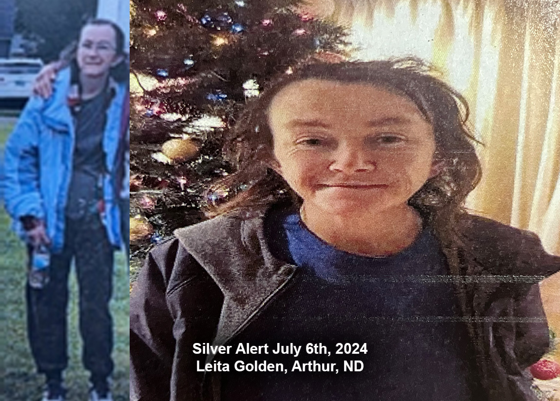 NDResponse (@ndresponse) on Twitter photo SILVER ALERT: Leita Golden is a vulnerable adult. She is 5'0" tall, 105 lbs, and was last seen in Arthur wearing a blue jacket, grey t-shirt, black sweatpants, and white tennis shoes with black tongues. For more information regarding this alert, call 511 ndresponse.gov/alert SILVER ALERT: Leita Golden is a vulnerable adult. She is 5'0" tall, 105 lbs, and was last seen in Arthur wearing a blue jacket, grey t-shirt, black sweatpants, and white tennis shoes with black tongues. For more information regarding this alert, call 511 ndresponse.gov/alert