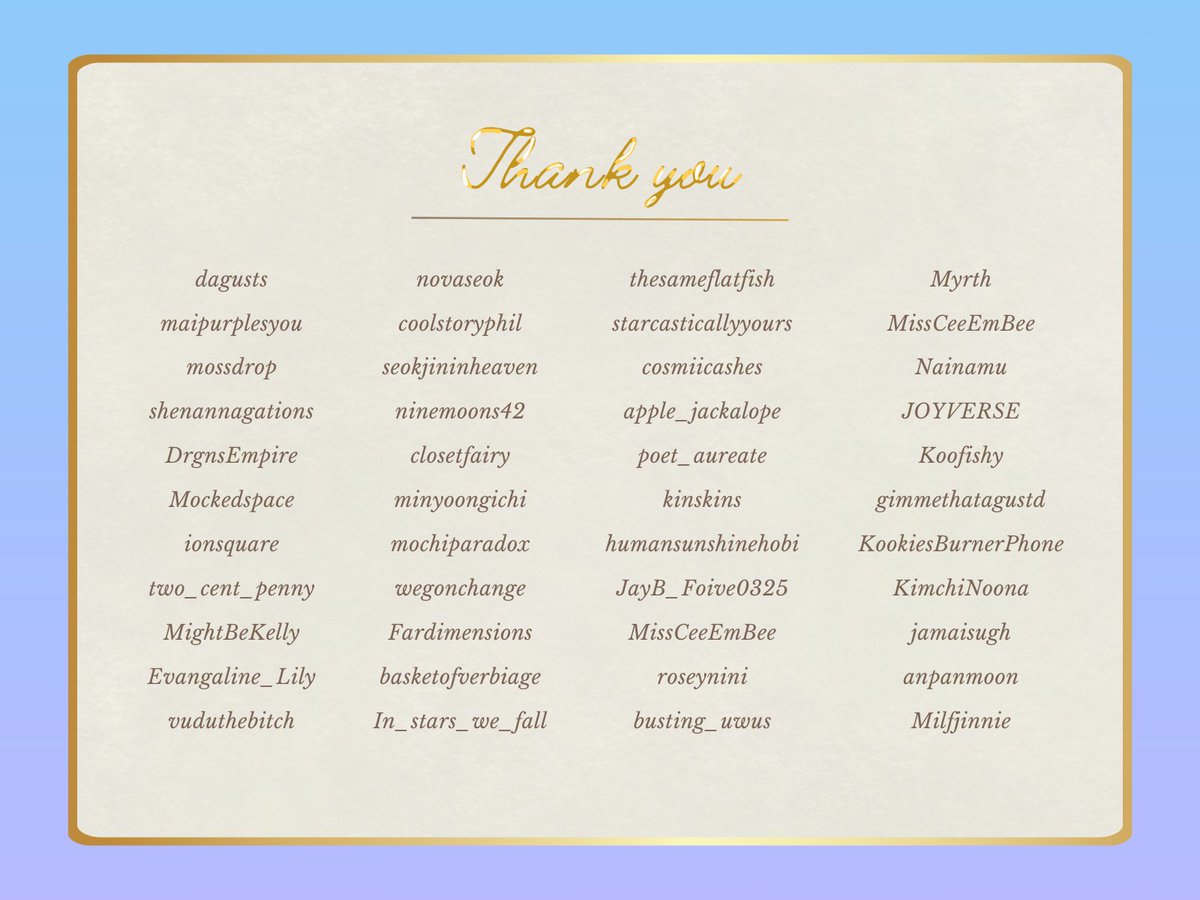 jinminiefest's tweet photo. Jinminies! We're in the process of wrapping up the fest and want to take a moment to thank you for reading and celebrating Jinmin with us~ 

Please give all of our talented writers a round of applause for sharing so many amazing stories and for growing the Jinminie community! ✨ https://t.co/umlFGNk31v