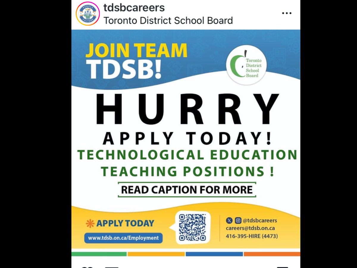 Some great opportunities with the TDSB for Tech teachers.
