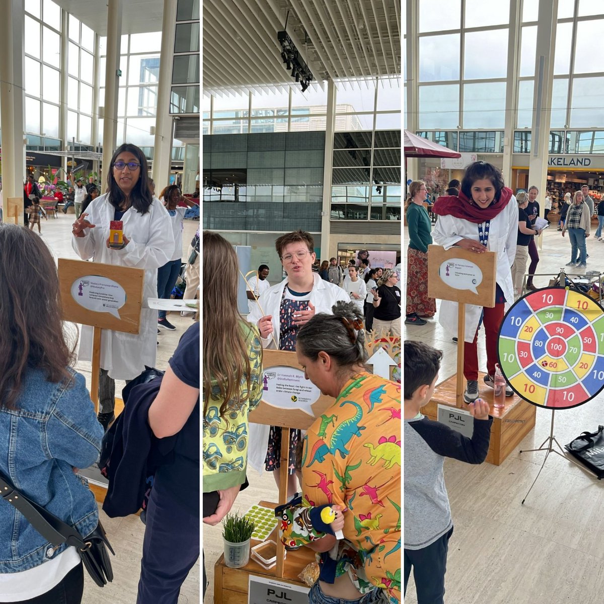 Thanks to this fantastic trio of scientists who have been wowing shoppers for the past hour! But don't think we are finished yet because there's still more to come! 🎉🧪 #SciComm #ScienceAndShopping #SoapboxSciMK24