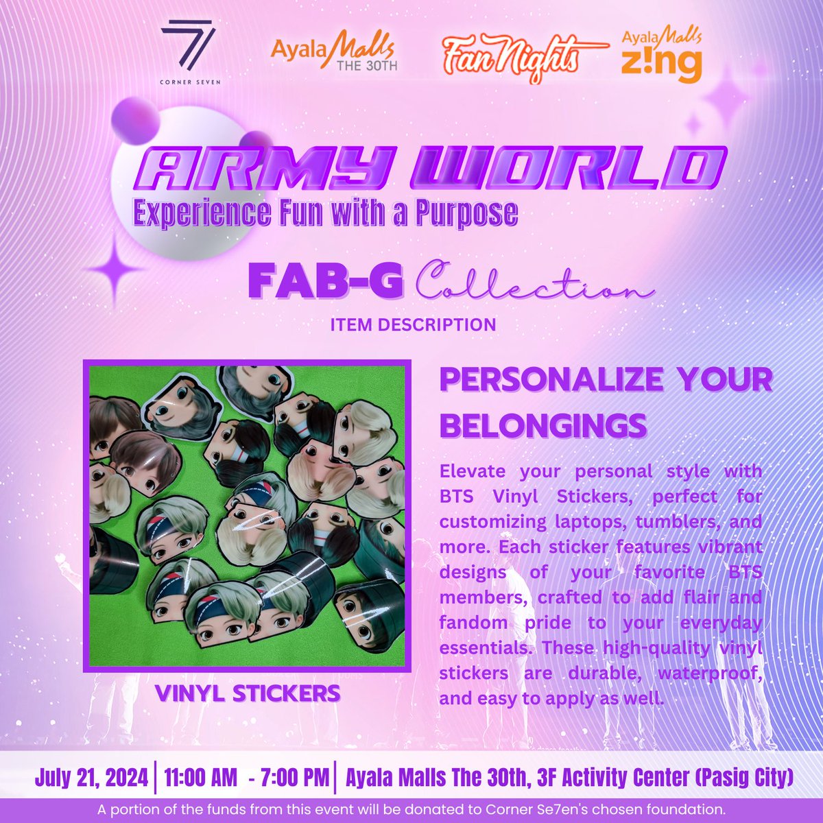 FabGCollection's tweet photo. [Part 1 of 7]

Decorate with BTS! Explore our vibrant vinyl stickers featuring your favorite BTS designs. Visit our shop at ARMY WORLD on July 21 at Ayala Malls The 30th. 

See you there!

#FabGCollection https://t.co/fiSx6D0jrC