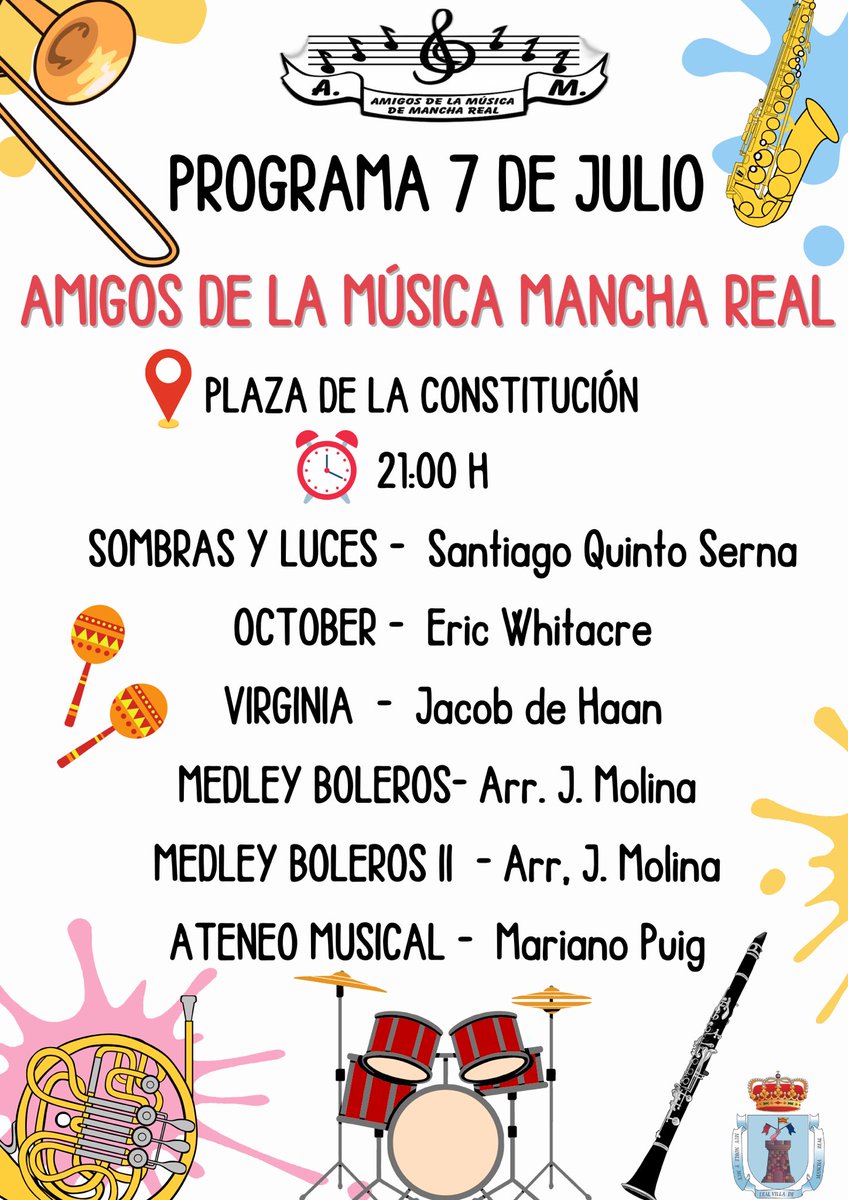🟡 ¡Inauguramos temporada de verano! 🟡
Como cada año, volvemos a vernos en la Plaza de la Constitución de Mancha Real.
Este domingo, 7 de julio, a las 21:00h
¡Os esperamos!

🎵🎶🎵