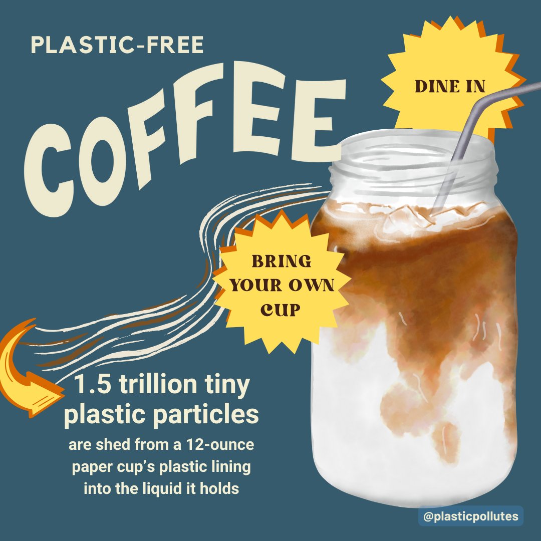 Single-use cups create pollution and can leach microplastics and harmful chemicals into your drink. 

☕️ TIP: This #PlasticFreeJuly, try starting a new habit. Bring a reusable cup or dine-in. 

Source: Journal of Environmental Science and Technology

#PlasticPollutes