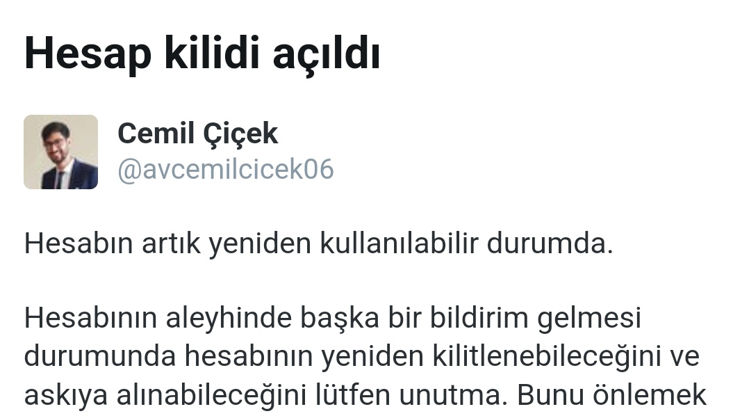 avkapanan4's tweet photo. Az önce Twitter'a yapılan haksız şikayetler neticesinde hesabım kilitlendi.

Yaptığım itiraz sonucu 10 dakika içerisinde hesabım geri açıldı.

Trollerin saldırısına karşı desteklerinizi bekliyorum! 🙏 https://t.co/VHbFyE64Sy