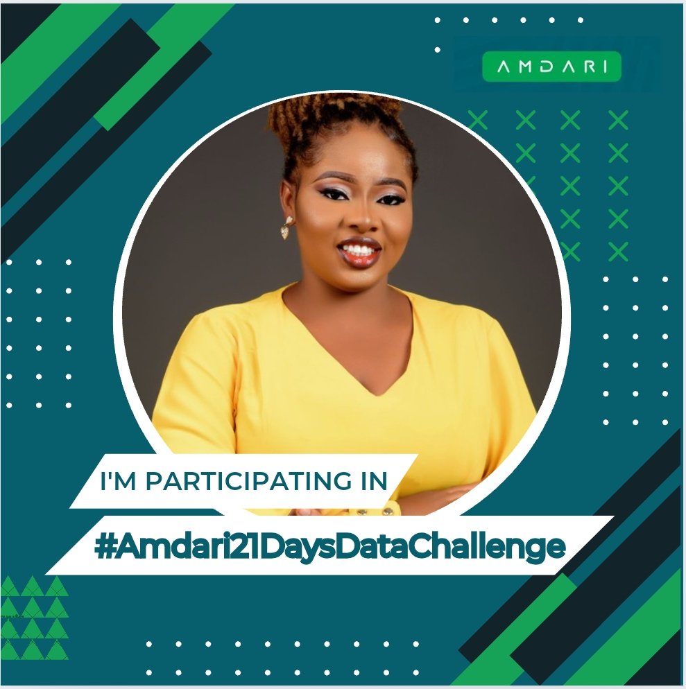 gudnyxcopy's tweet image. I&apos;m excited to announce that starting July 8, I will embark on a journey to transform my career by participating in the @Amdari_IO 21 data challenge.

I look forward to use this opportunity for growth and more collaborative experience.

#amdari21daysdatachallenge