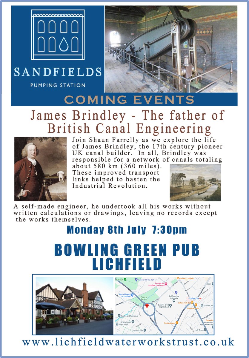 All canal enthusiasts this one is for you.  We have the excellent speaker Shaun Farrelly talking about James Brindley, famous canal engineer.  Venue Bowling Green Pub, Lichfield, 8 July 7:30pm.

Hope you can join us.🙂
#BoostLichfield #LichfieldCity