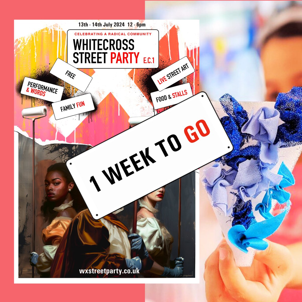 One week to goooooo! See you on Whitecross Street, Sat 13th and Sun 14th July from 12-6pm both days for street art, performance, workshops, stalls and more. Full programme: wxstreetparty.co.uk/programme