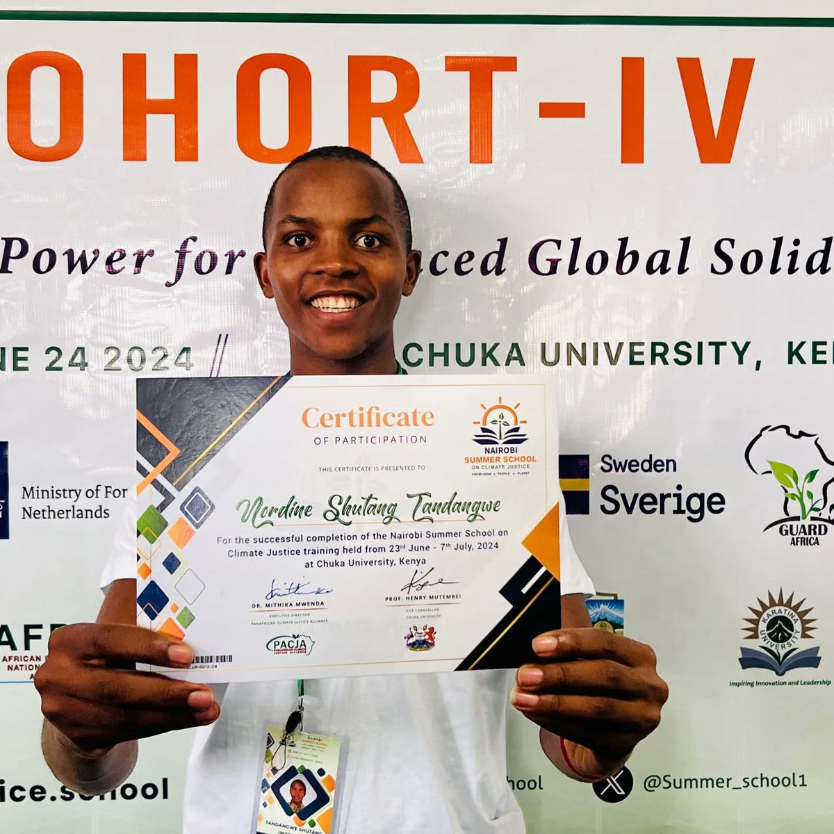 Nordine_Shutang's tweet photo. Grateful to have been part of the Climate Justice School at Chuka University. 
I came, I saw and I conquered.
#NSSCJ4 
#Youth4ClimateJustice
#AdaptationFinance
@PACJA1 
@UNFCCC 
@AfDB_Group 
@IRENA 
@Minepded1 
@climate https://t.co/1oc2XKQifT