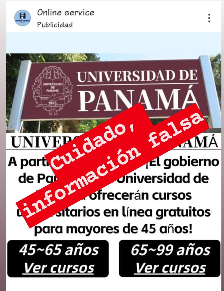 Este anuncio de cursos en línea es falso y están utilizando el nombre de la Universidad de Panamá. 

Dr. Eduardo Flores Castro 
Rector de la UP