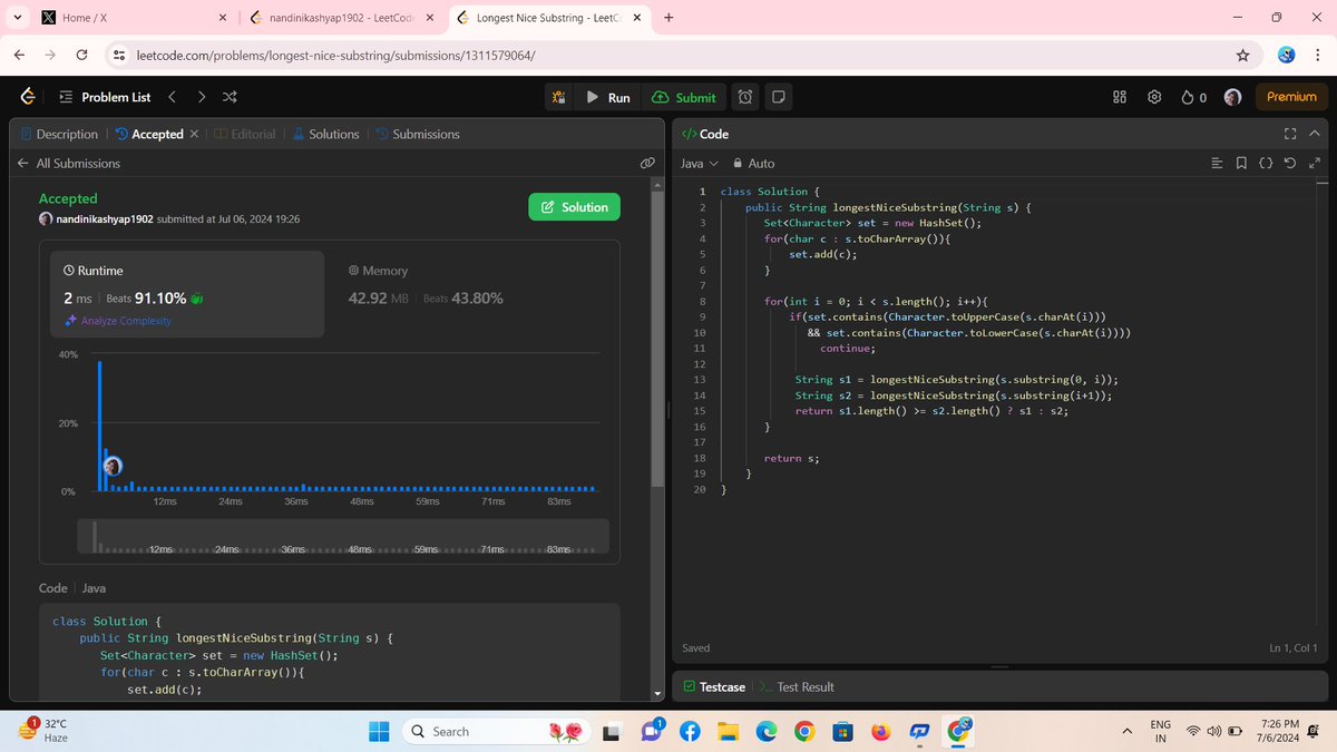 Nandini90386532's tweet photo. Hello all! it is day 30th of #30daysofleetcode #30daysofdsa here's the problem:- Longest nice substring #connect #leetcode #dsa #java #problemsolving #logicbuilding #LearnToCode, #buildinpublic, #DEVCommunity, #ProblemSolving, and #TechCommunity https://t.co/mlAD9rAb9U