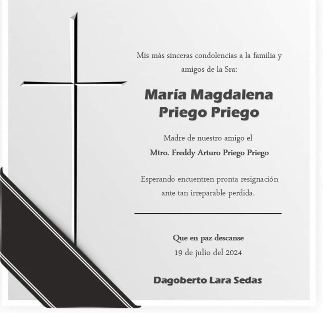 Mi más sentido pésame al Mtro. Freddy por el sensible fallecimiento de su Sra. Madre Q.E.P.D.