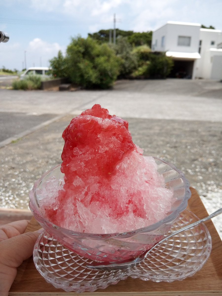 nikeneko_oshima's tweet photo. 今日も暑いよー☀友人宅へお昼ごはんのお使いするついでに #GoodLuckCafe さんで #かき氷🍧今日は #いちご🍓。「いちごはプラス50円で #生蜜 にできますよ」と言われ「ぜひそれで😍」と注文。夏は果物とかき氷で生き抜く👍#八丈 #八丈島 #8jo #久福茶屋 #生シロップ
@kyufukutyaya https://t.co/cmQERlBp2P