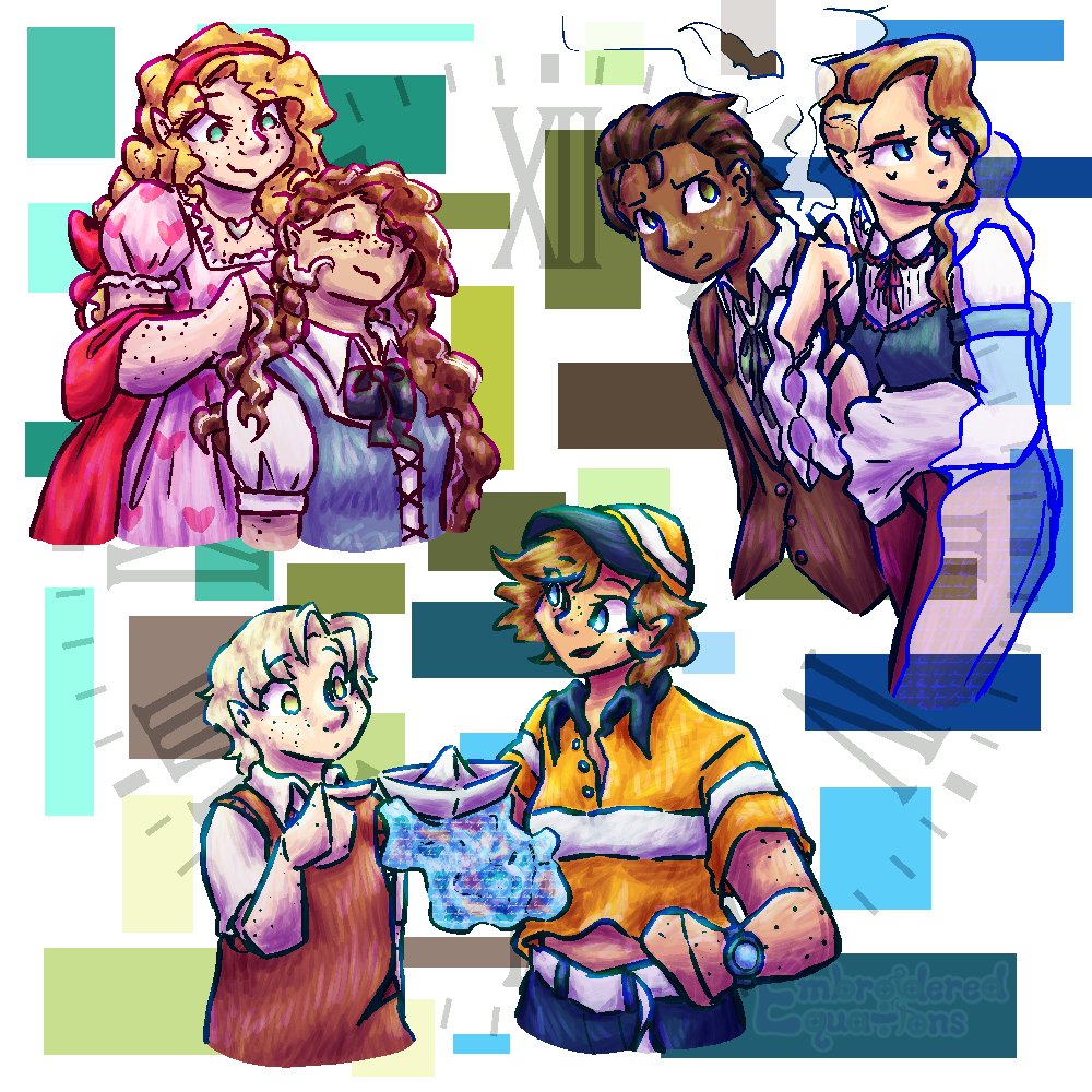 EmbroidEquation's tweet photo. It may have taken three weeks to get to the bsd ocs, but what better way to start them off than with a whole group of Clock Tower ones for @rivalmelty 

https://t.co/wdpD8dTeC4 https://t.co/vPphO98Ppo
