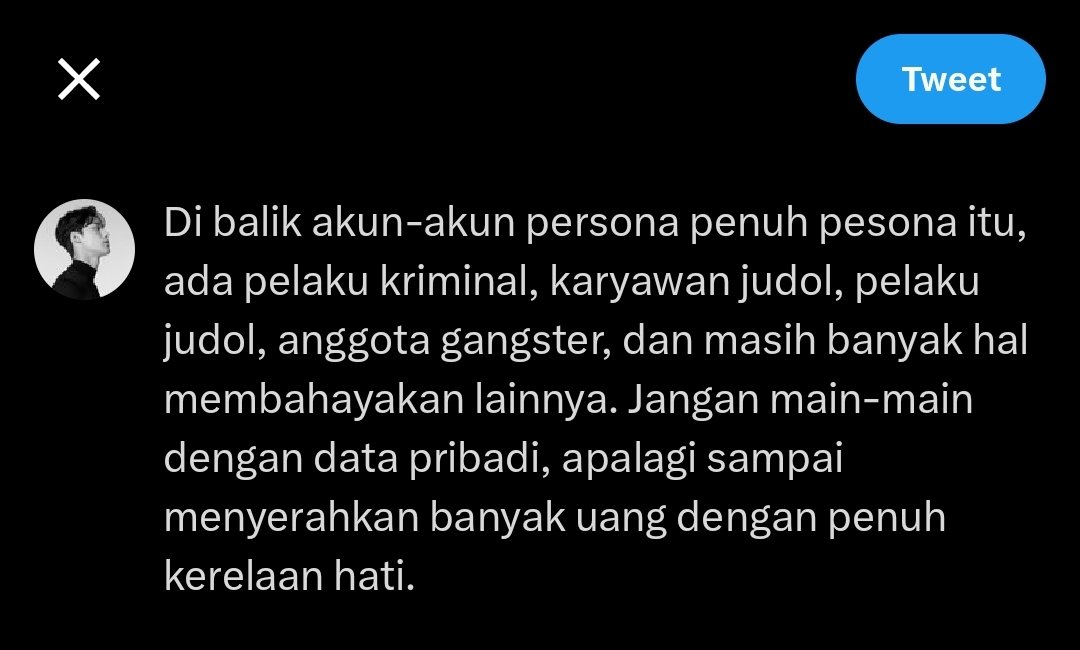 Reminder for everyone especially on my timeline. Be careful, mates. Pemerasan, pemaksaan seksual, dan penipuan dalam bentuk apa saja adalah tindak pidana.

Regards,
A person who living in rent world since 2020.