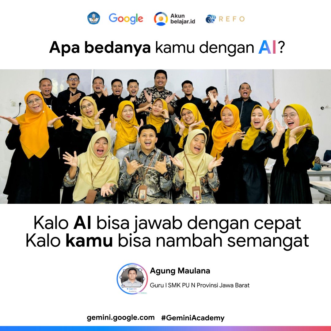 adunmaul's tweet photo. Kalo AI bisa jawab dengan cepat
Kalo kamu bisa nambah semangat

belajar minggu ke 2 #GeminiAcademy  bersma @RefoIndonesia  dan @googleindonesia https://t.co/UZTa7JQPrq
