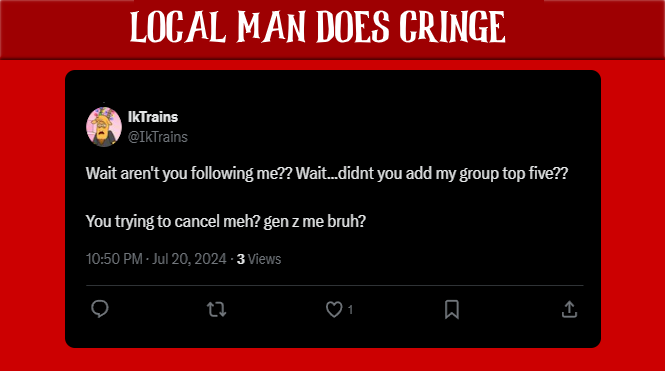 MythNewNetwork's tweet photo. 🚨Breaking: IkTrains refuses to respond to the allegations against him and instead resorts to being cringe. This Reeks of immaturity and a guilty conscious! https://t.co/WCWHOMSkod
