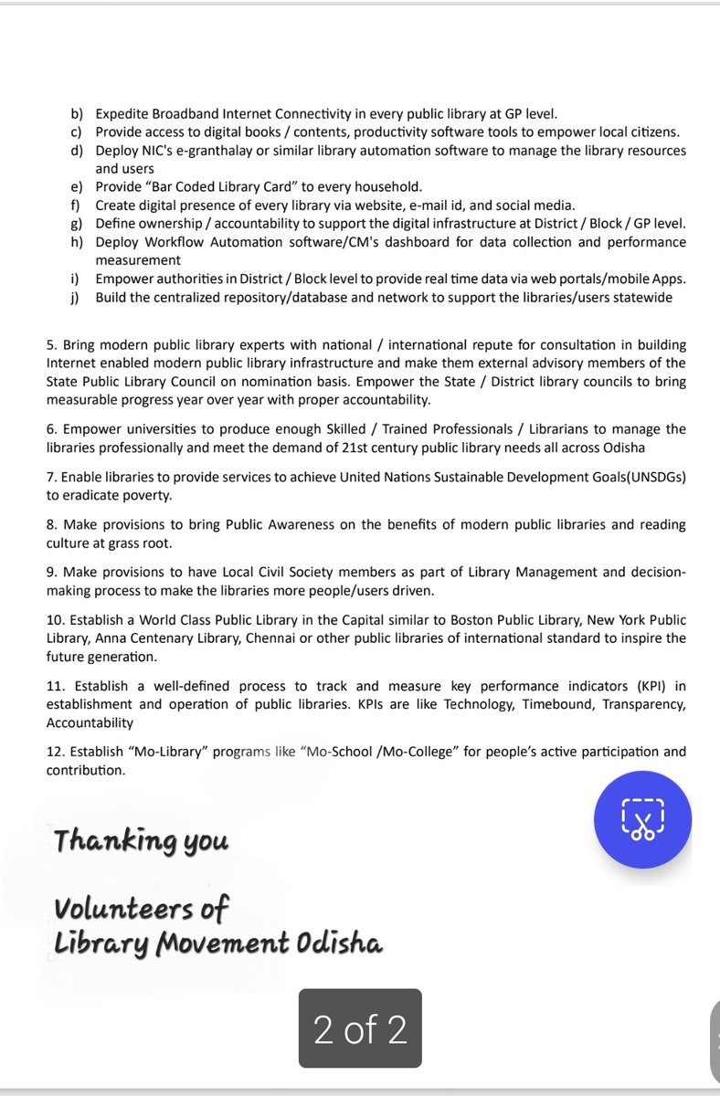 DhindaKira3765's tweet photo. 12-point Appeal to Hon'ble @CMO_Odisha Shri @MohanMOdisha for establishing #PublicLibraries in every #GramaPanchayat as per #PanchayatLibraryAndInfotainmentCentre_2018 & recruit professional librarians in each #Panchayat_Library
#OdishaPublicLibraryVision2024
@FdOdisha https://t.co/JvxRK70SAb