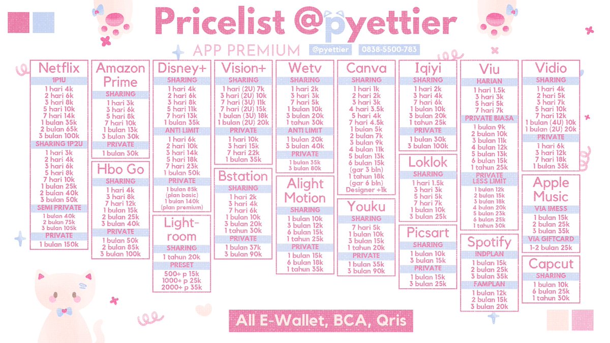 pyettier's tweet photo. cari app prem murah tapi bergaransi?di @pyettier aja, testi banyak loh, fsr di wa https://t.co/mK586Ki7zi, mari jajan🙆🏻‍♀️💖✨ https://t.co/Pxe5wyjP0r