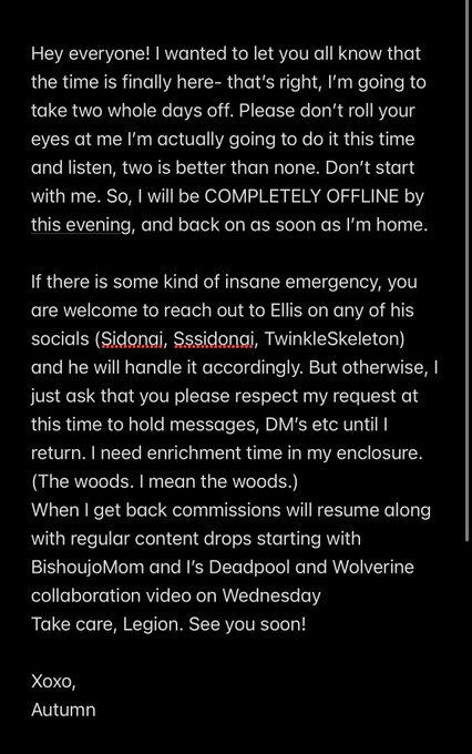 Heads up- taking a few days off https://t.co/I3fPBghUUw