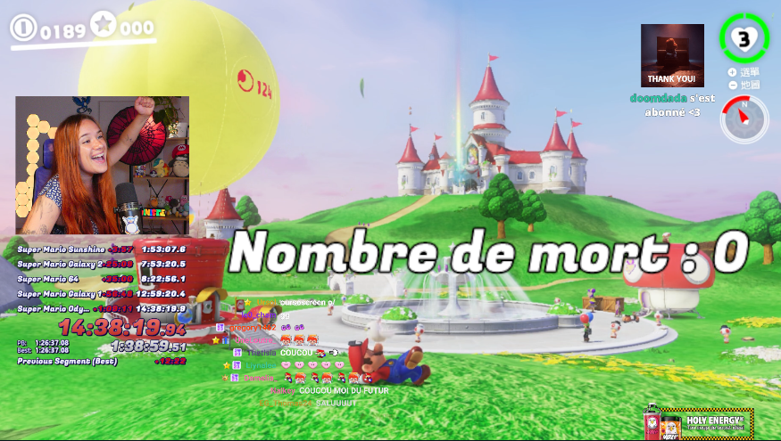 C'EST UNE PREMIERE MONDIALE !
J'ai terminé tous les Mario 3D principaux d'affilé en un seul stream SANS PERDRE LA MOINDRE VIE !

Merci à tous ceux qui m'ont soutenue durant 1 an et 2 mois de try hard pour y arriver 💜