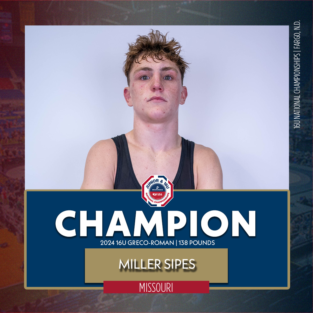 16U GR 138: Miller Sipes (MO) dec. Jovani Solis (FL), 5-3

That’s the 28th all-time champion in the 16U division for Missouri! #Fargo2024 <a href="/USMarineCorps/">USMC Recruiting</a>
