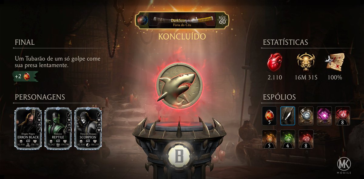 Acabei de concluir uma Partida da Kripta em Mortal Kombat mobile! Confira minhas estatísticas.