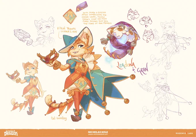 Now that you know about the Purrans, it's time to meet Leadona! 4th of our 5 Inner Lands heroes, and the leader of a Purran theater troupe. Alongside her companion Gran- a grumpy haunted mask animated by the spirit of her grandmother  #ProjectDragon 