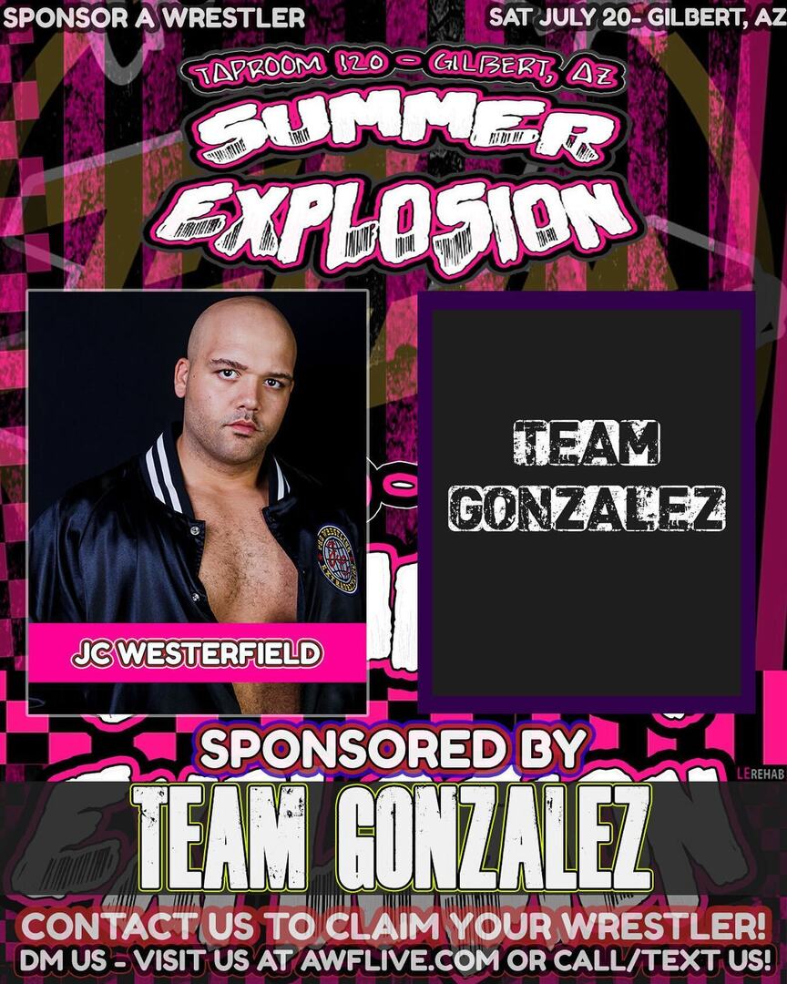prowrestlingaz's tweet image. TONIGHT: #thankyou to TEAM GONZALEZ for sponsoring JC WESTERFIELD at #SummerExplosion! Your support is immensely appreciated - good luck to your competitor! 🙏

TICKETS: ift.tt/l0RhUaG

#prowrestling #AWF #luchalibre #beer #punk #rock #metal #br… instagr.am/p/C9qhrT7vr_N/