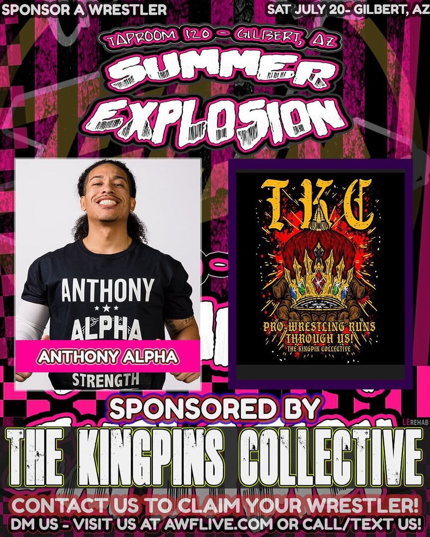 prowrestlingaz's tweet image. TONIGHT: #thankyou 🙏 to @tkcwrestling for sponsoring ANTHONY ALPHA at #SummerExplosion! A Collection of Young, Upcoming Black Pro Wrestlers, who possess other amazing talents. All Coming Together for Collective Greatness! Follow!!

TICKETS: … instagr.am/p/C9qhxwvvB8n/