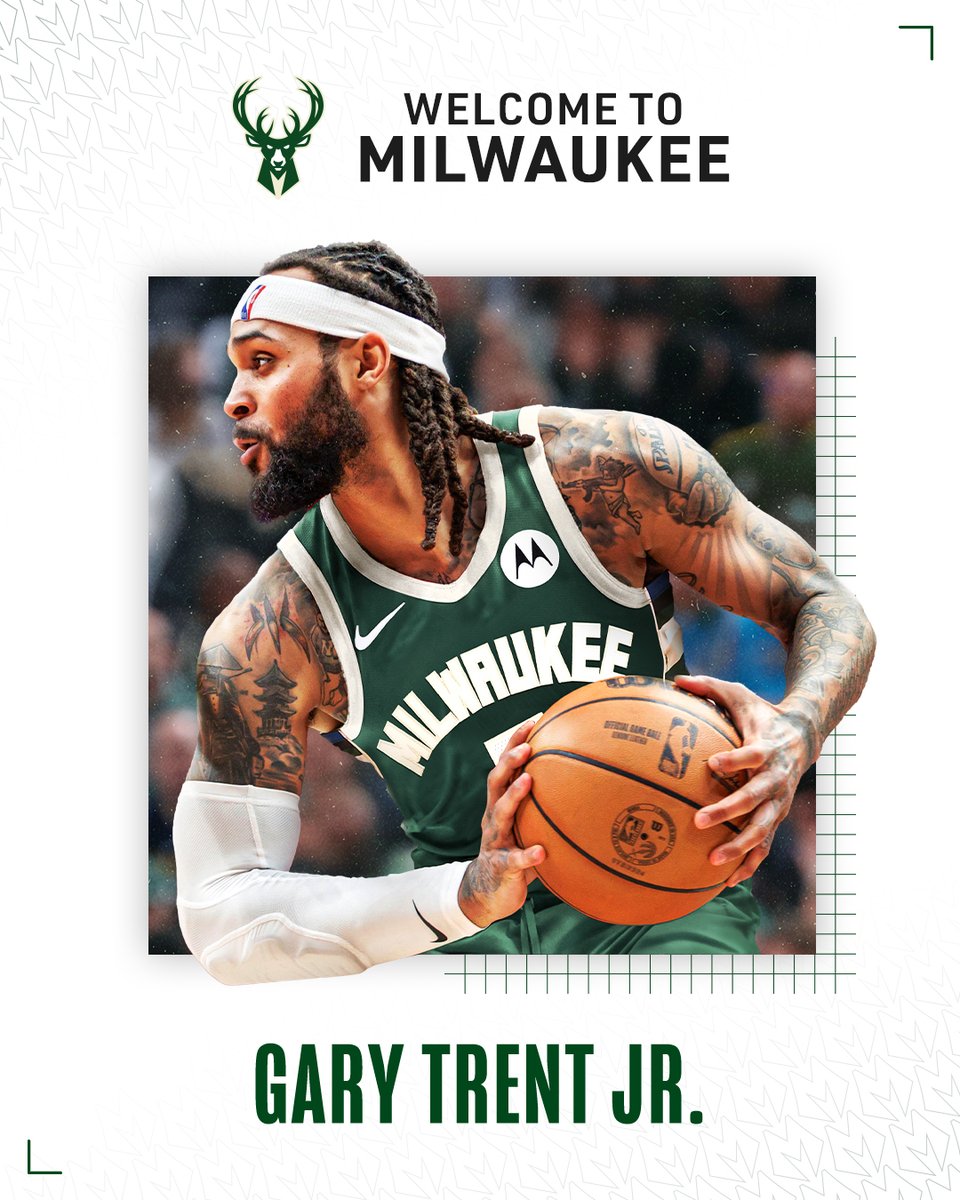 Bucks's tweet photo. Welcome to Milwaukee, Gary Trent Jr.! https://t.co/OlWmmhyoDf