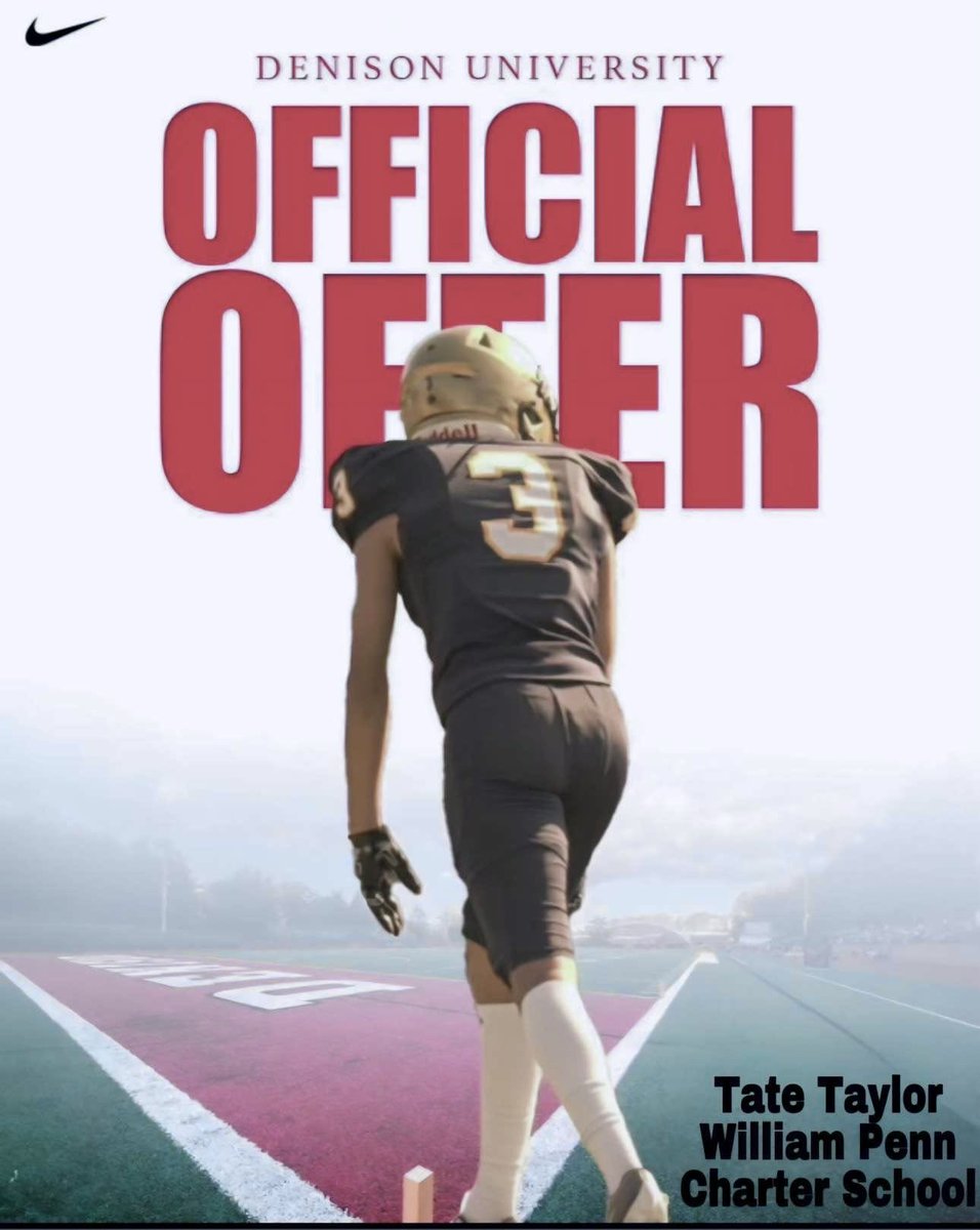 Tate_Taylor3's tweet photo. After a great conversation with @coachhatem, I'm excited to announce that I've received an official offer from Denison University. @DUFootball https://t.co/a15GlskAra