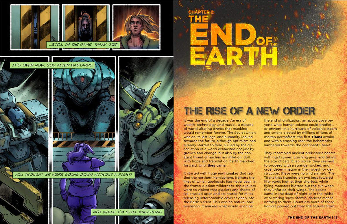 Titans of Fallen Earth is a new kaiju versus mech RPG in development. Using a D6 system with enough crunch to make wargamers happy, plus punchy combat, tons of Titan optimization, and a complete retro-futurist, post-apocalyptic setting with multiple factions, Titans should