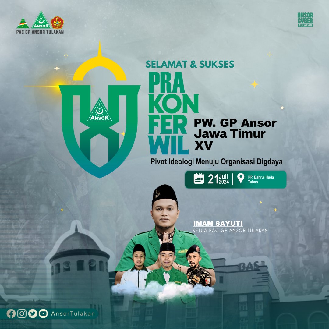 PACAnsorTulakan's tweet photo. Selamat dan Sukses Pra Konferwil PW GP Ansor Jawa Timur ke XV "Pivot Ideologi Munuju Organisasi Digdaya" 

PP. Bahrul Huda, Tuban 21 Juli 2024 
#PraKonferwilAnsorJatimXV 
#pacgpansortulakan https://t.co/BddOVy2SI7
