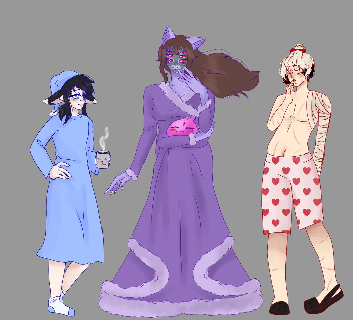 AmoraLazuli7's tweet photo. Eu precisei fazer nossos velhinhos de pijama no meu estilo 👉👈
Dois mortos de sono e uma diva(e uma carolzinha que ainda não acordou hehe)
#gurenarts #eeirisarts #DanteArtes https://t.co/6KB7WDRyNS