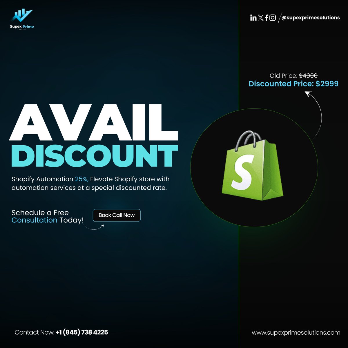 Supexprime's tweet image. Automate your Shopify store for LESS!   Supex Prime offers 25% off complete setup, now $2,999 (originally $4,000). #ShopifyAutomation #TimeToAutomate

This Twitter description keeps it concise under 280 characters and highlights the discount, original and discounted price.