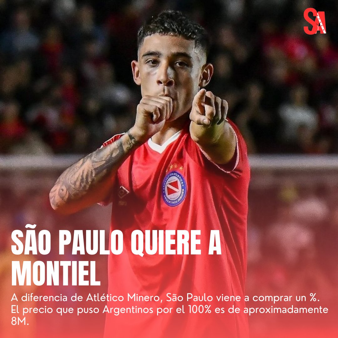 #AAAJ 𝐒𝐀̃𝐎 𝐏𝐀𝐔𝐋𝐎 𝐐𝐔𝐈𝐄𝐑𝐄 𝐀 𝐒𝐀𝐍𝐓𝐈𝐀𝐆𝐎 𝐌𝐎𝐍𝐓𝐈𝐄𝐋 

➡️A diferencia de Atlético Minero, São Paulo viene a comprar un %. El precio que puso Argentinos por el 100% es de aproximadamente 8M.

ℹ <a href="/ArrigoNehuen/">Nehuen Arrigo🎙⚽️</a>