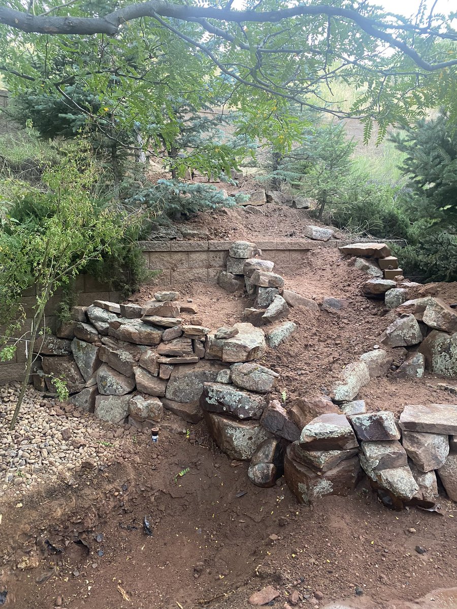 BarbaraPaden's tweet photo. Pond progress. French drain, electrical, sprinkler system rerouted. Water fall coming along. #pondprogress https://t.co/gRaaqAh0Ui