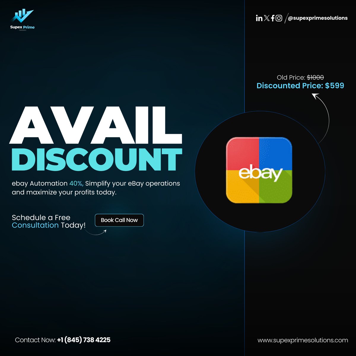 Supexprime's tweet image. Automate your eBay Business for LESS!  Supex Prime offers a massive 40% discount on automation! Now only $599 (originally $1,000). #eBayAutomation #TimeToAutomate #GrowYourBusiness